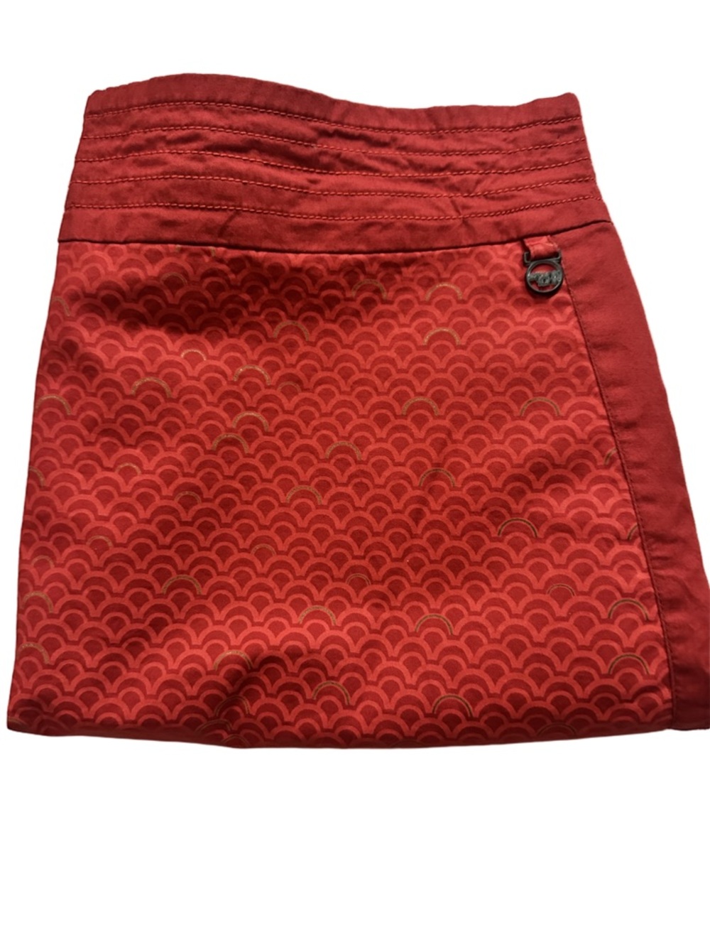 Skunkfunk Red Patterned Mini Skirt with Gold Scallop Jacquard Size Medium